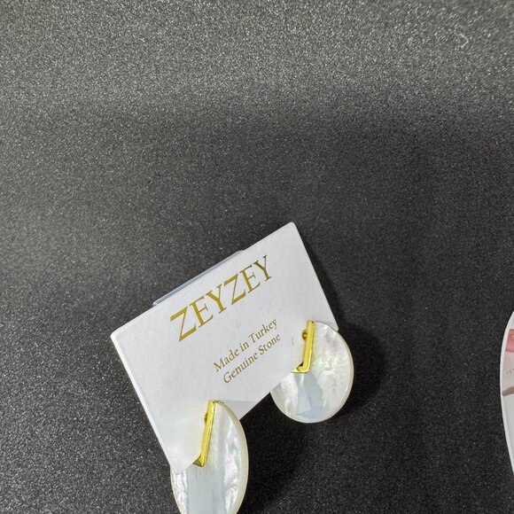 ZeyZey Mother of Pearl 3/4 Circle Post Earrings with Gold Colored Accents - Picture 2 of 9